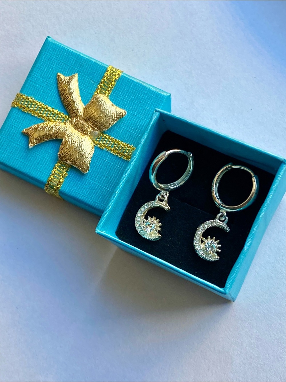 Luna Sol Italy Silver Plated Sun Moon Huggie Hoop Earrings